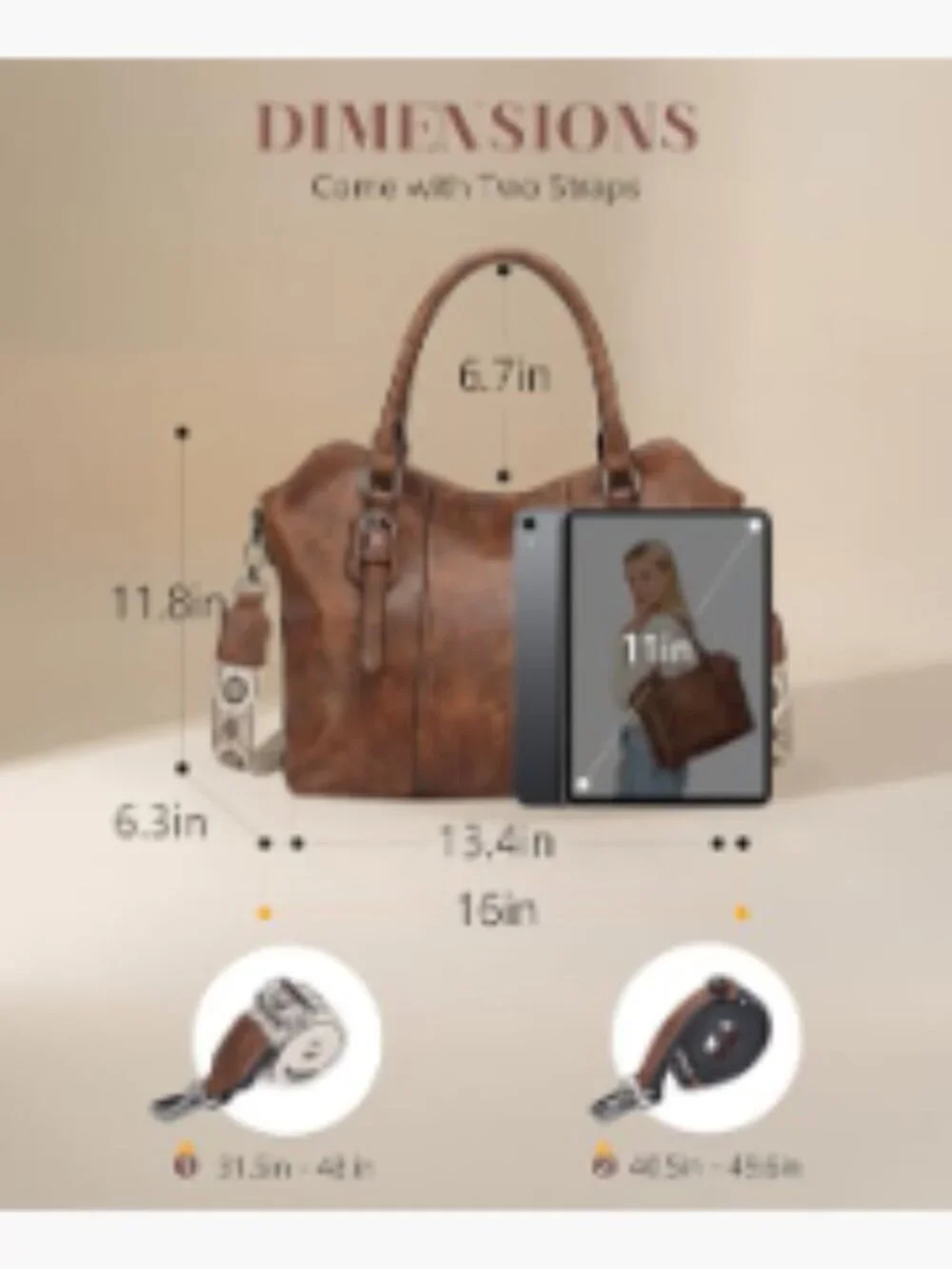 Vegan Leather Hobo Bag with Crossbody Guitar Strap